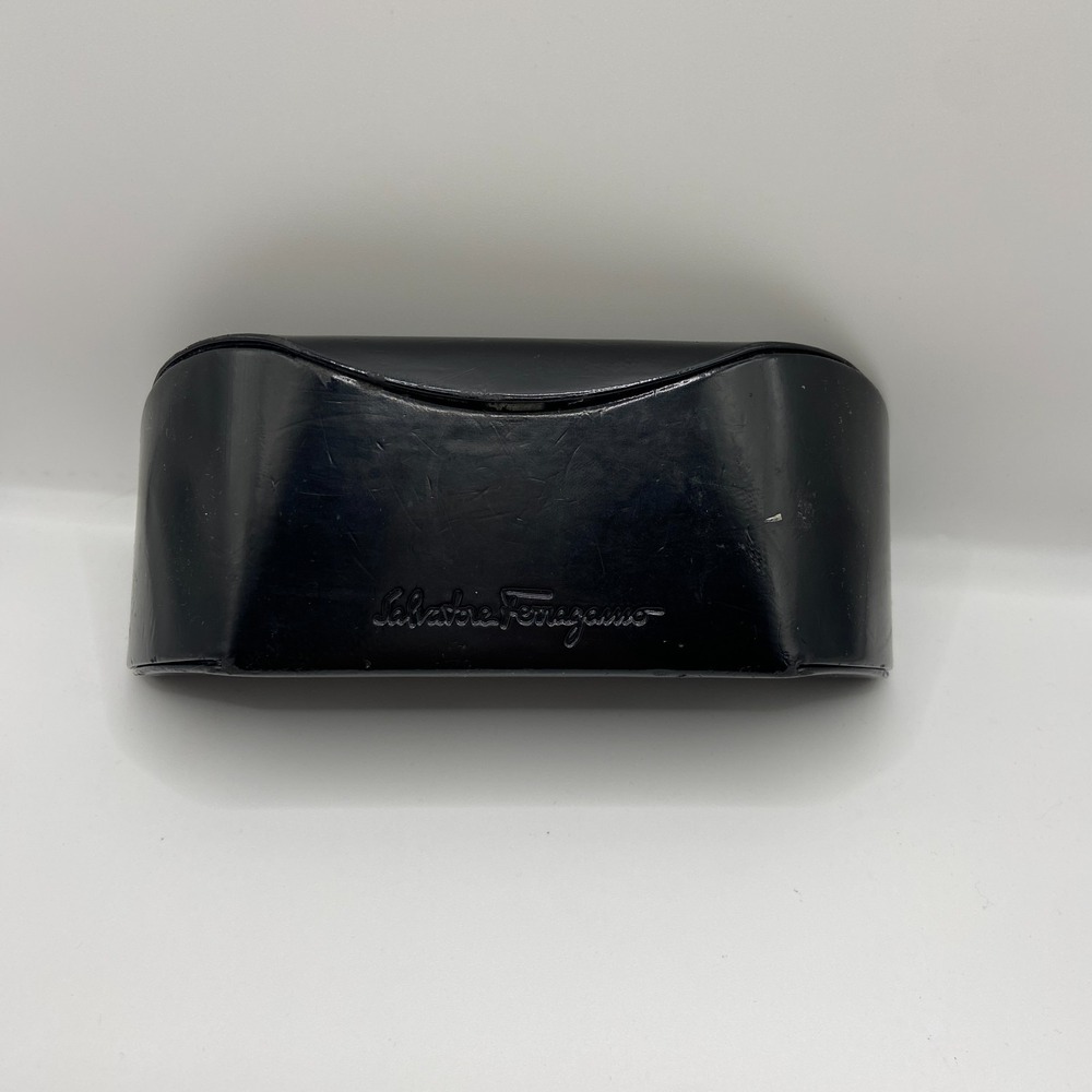 Salvatore Ferragamo Black‎ Ebony Embossed Leather Spellout Eyeglasses Cover Only